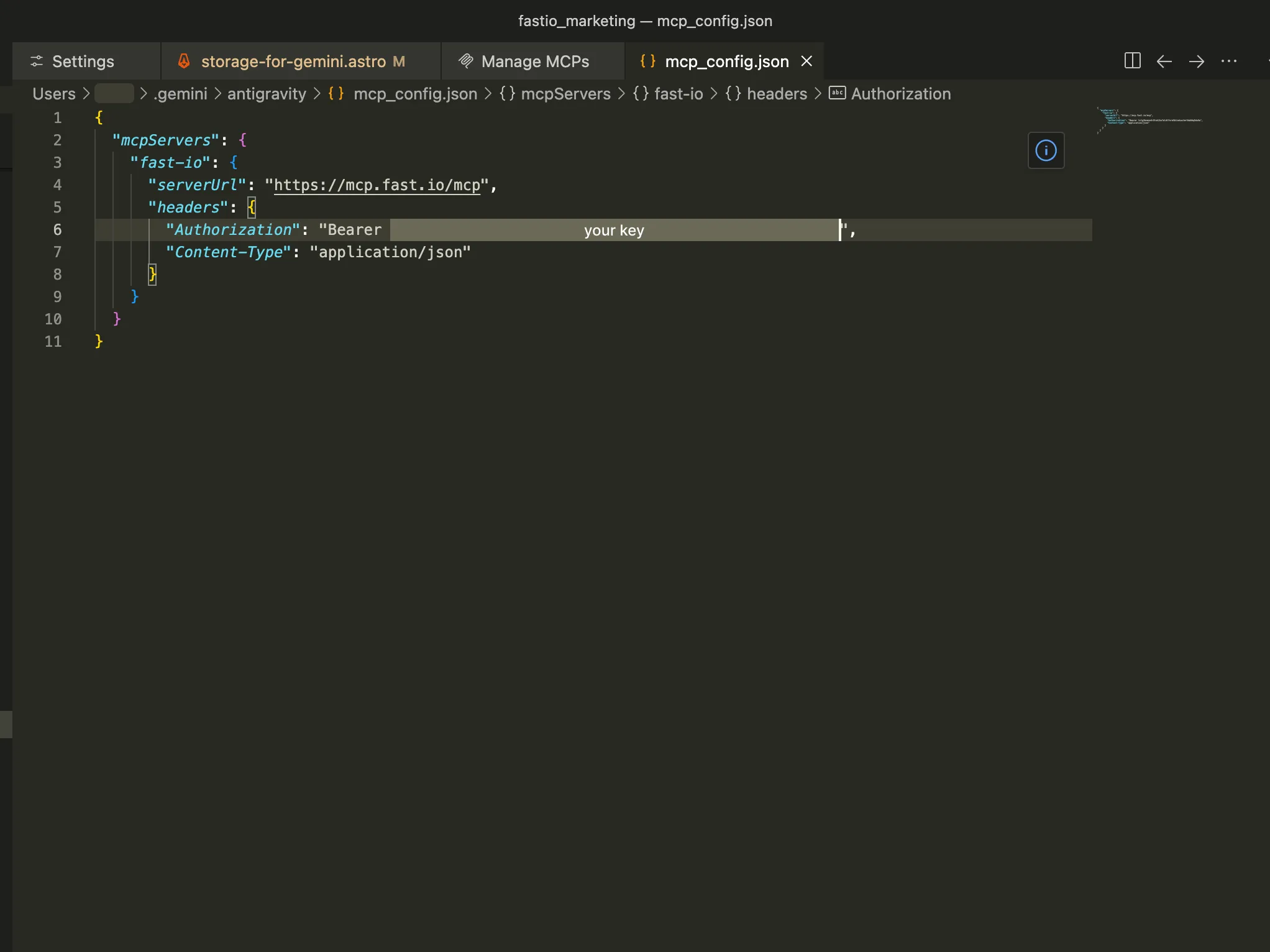 mcp_config.json with real API key pasted in