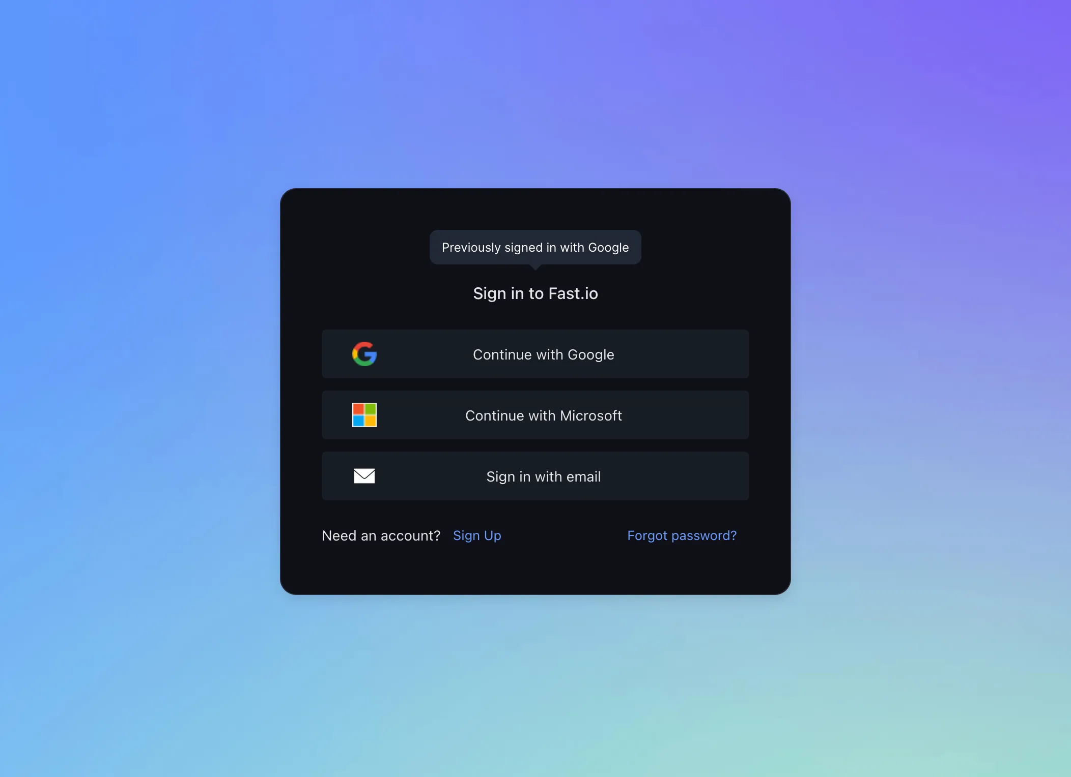 Fast.io sign-in page with authentication options
