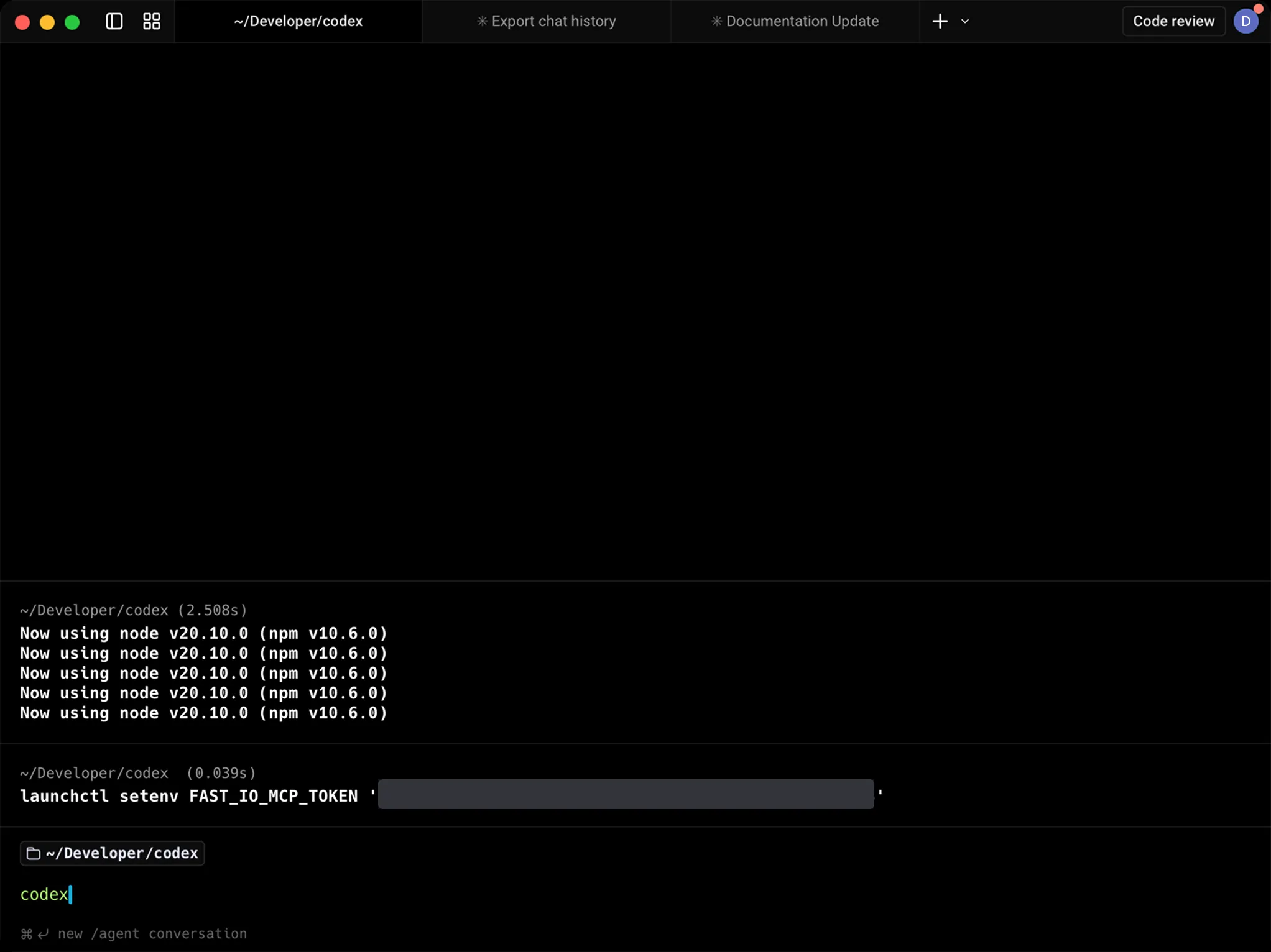 Terminal starting a new Codex CLI session