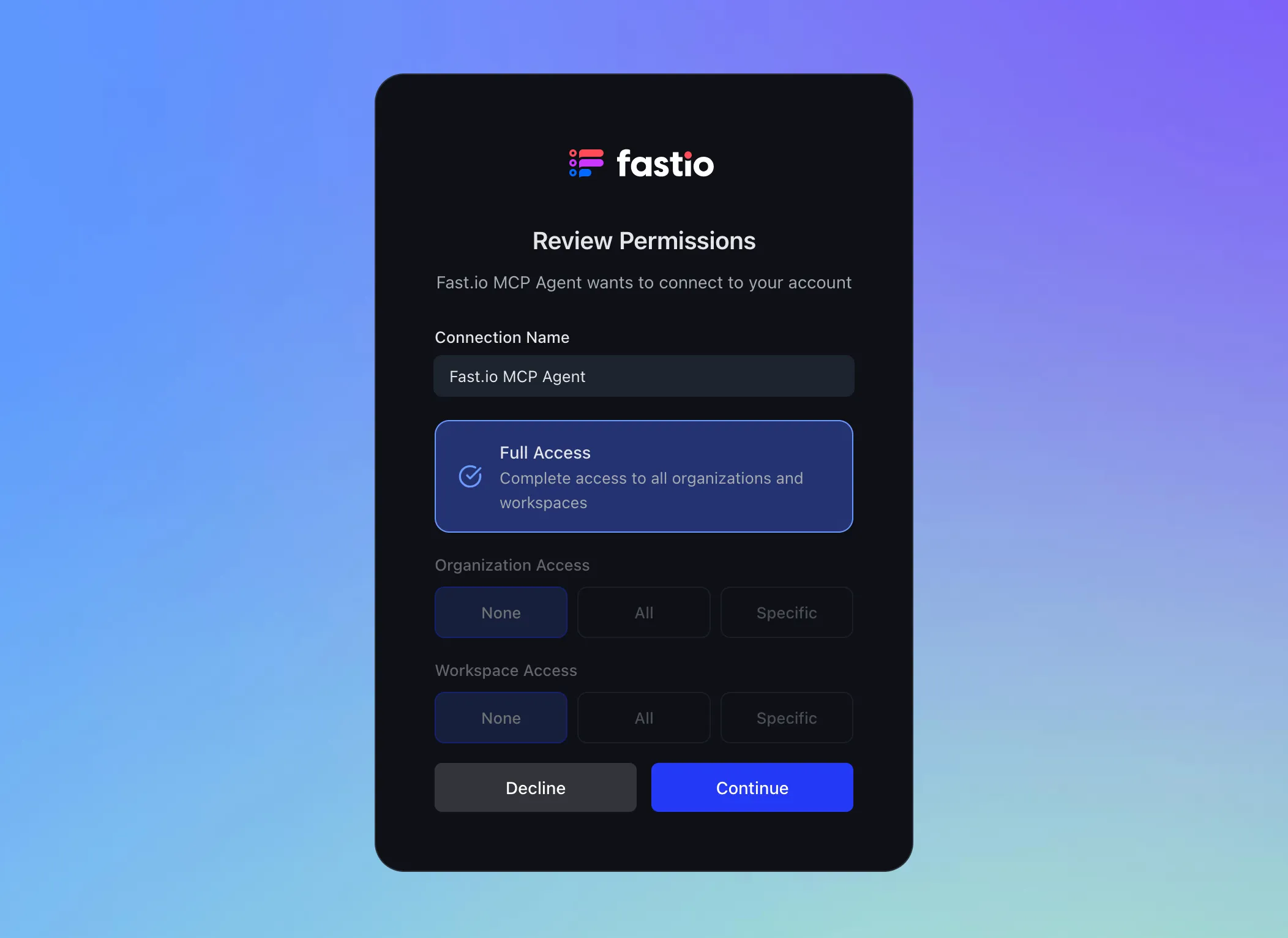Fast.io permissions review page