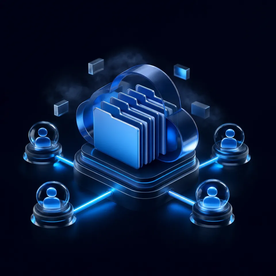 Event-driven webhooks pass Base44 upload payloads to automated workflows and persistent workspaces.