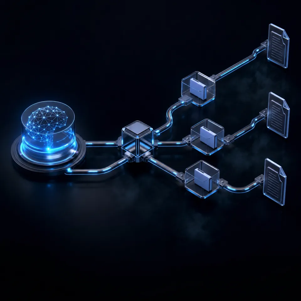 AI agent workspace with connected tools and shared outputs