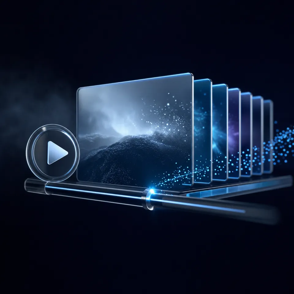 Video production workspace with AI enhancement tools on screen