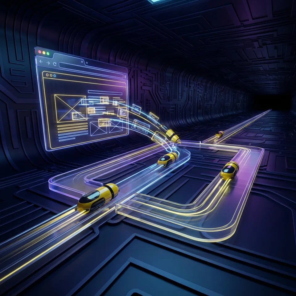 Abstract 3D render representing browser automation AI agents