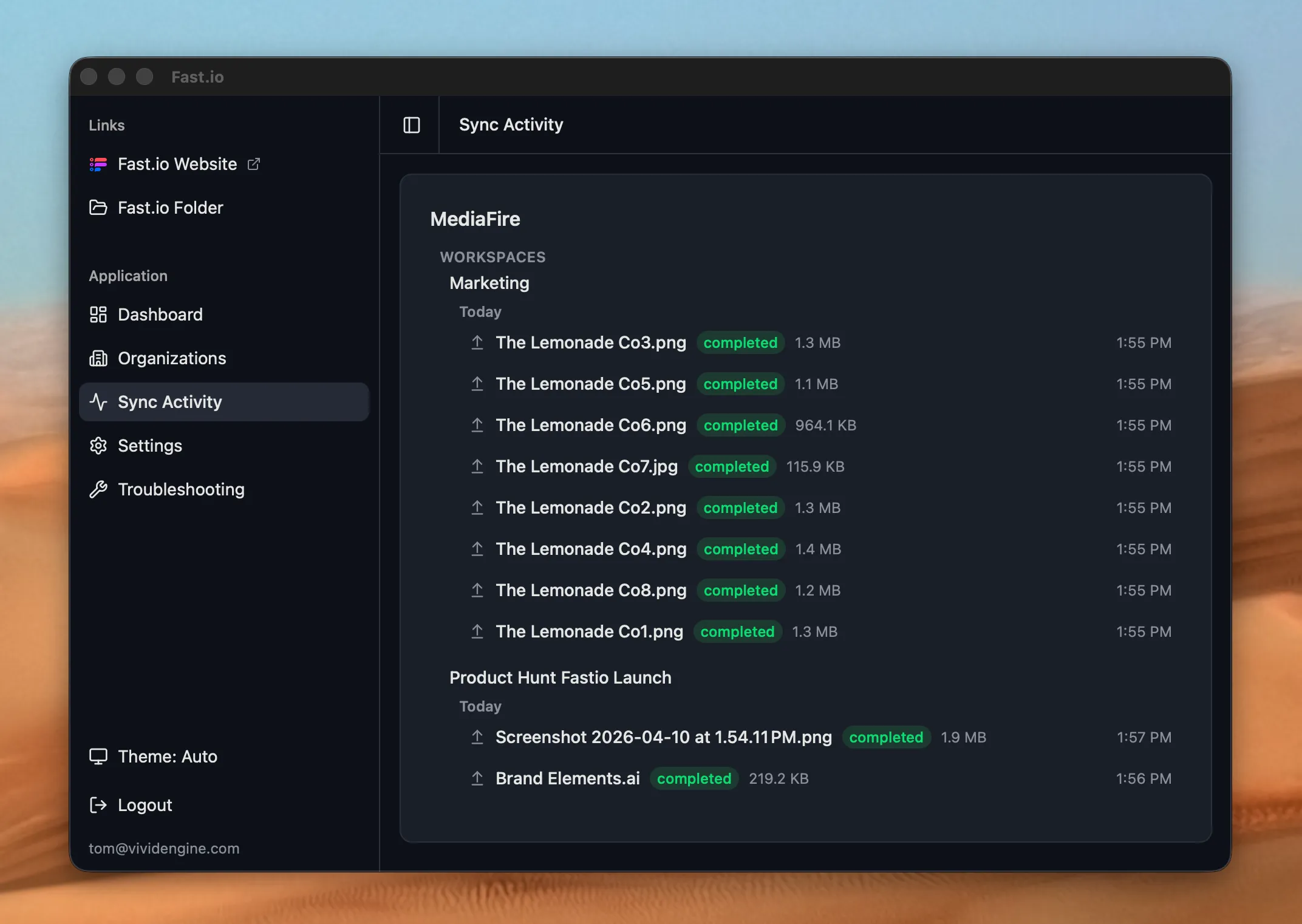 Fastio Desktop Application Interface