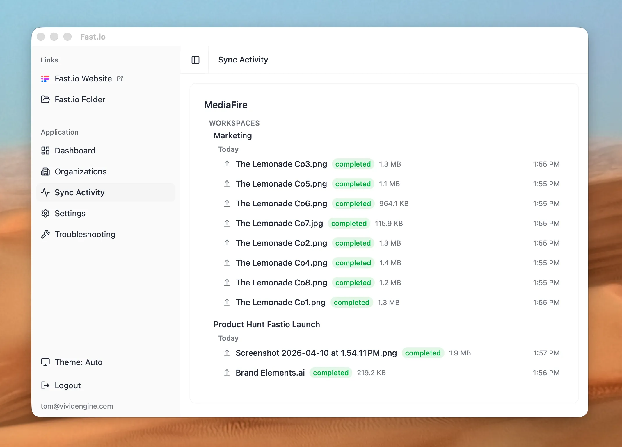 Fastio Desktop Application Interface