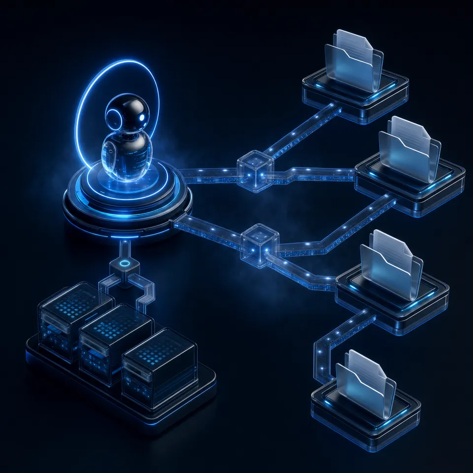 AI agent inspecting Google Drive files across structured workspace folders