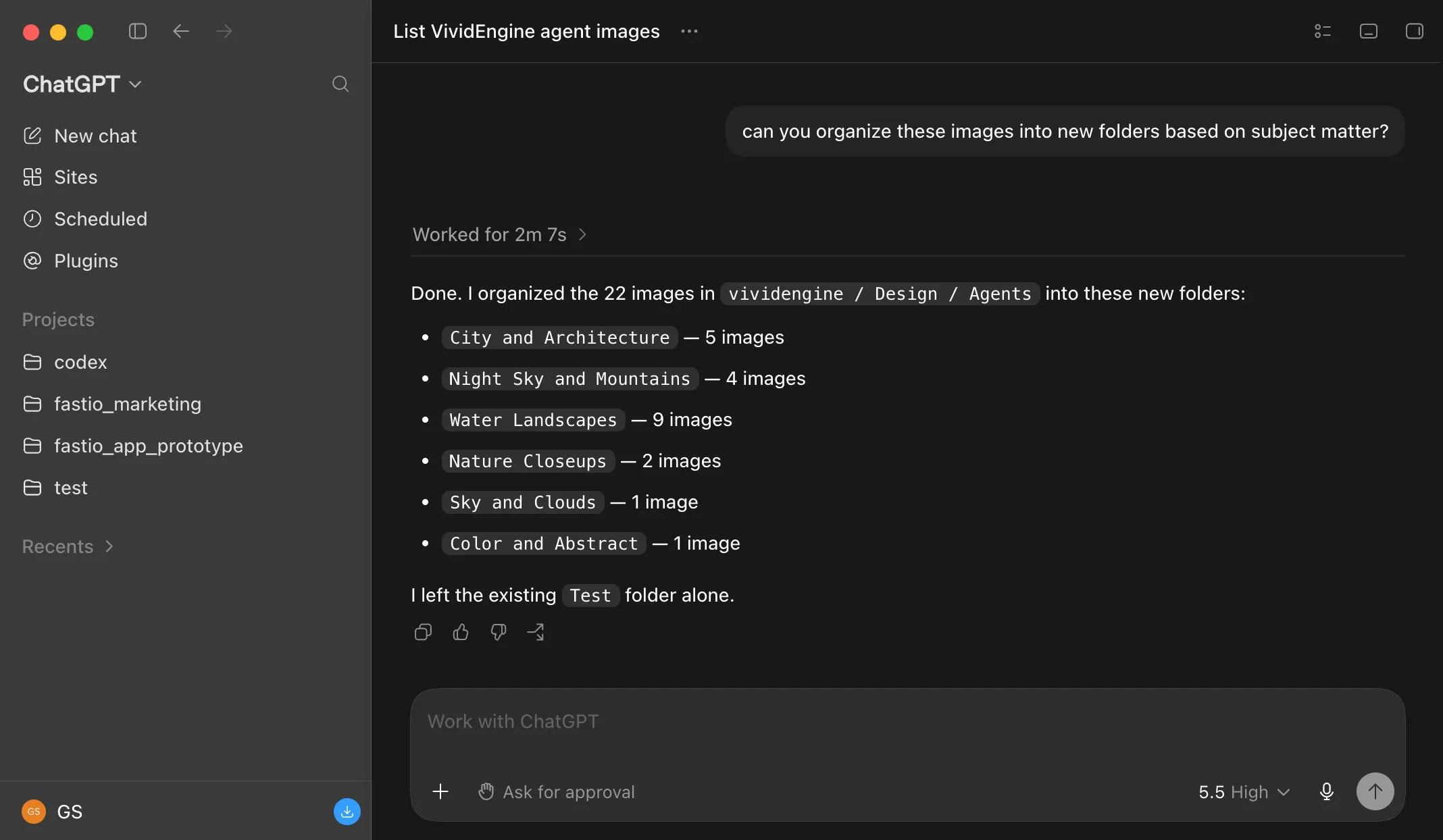 Codex Desktop connected to a Fastio workspace