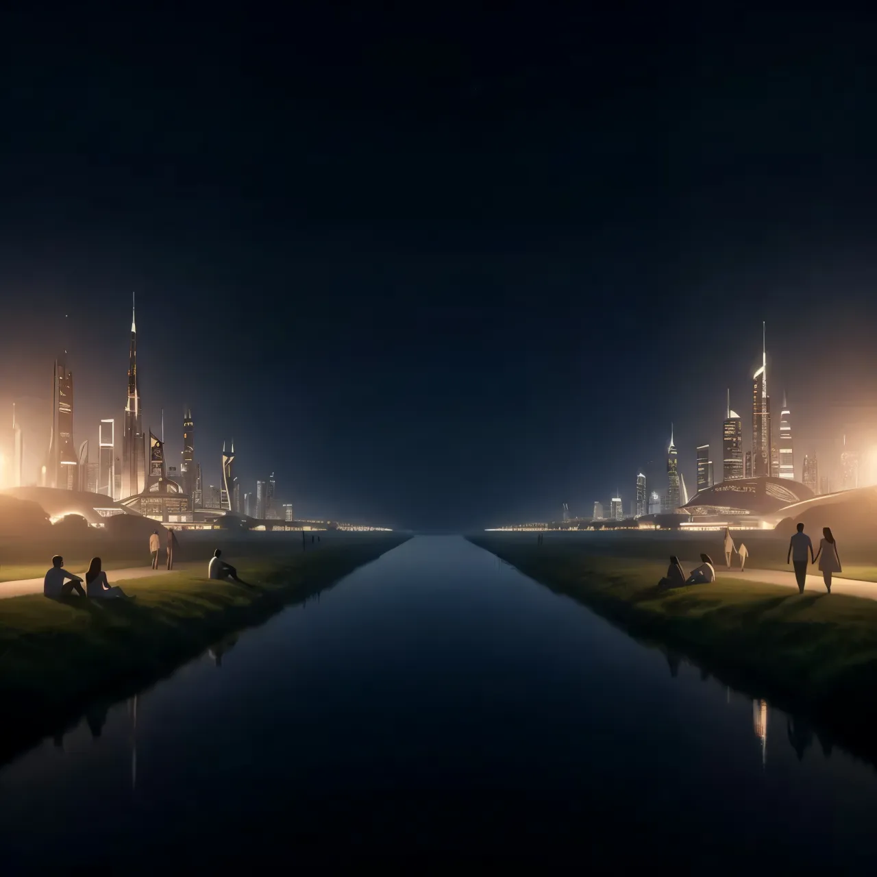 Futuristic city watercolor background (Dark Mode)