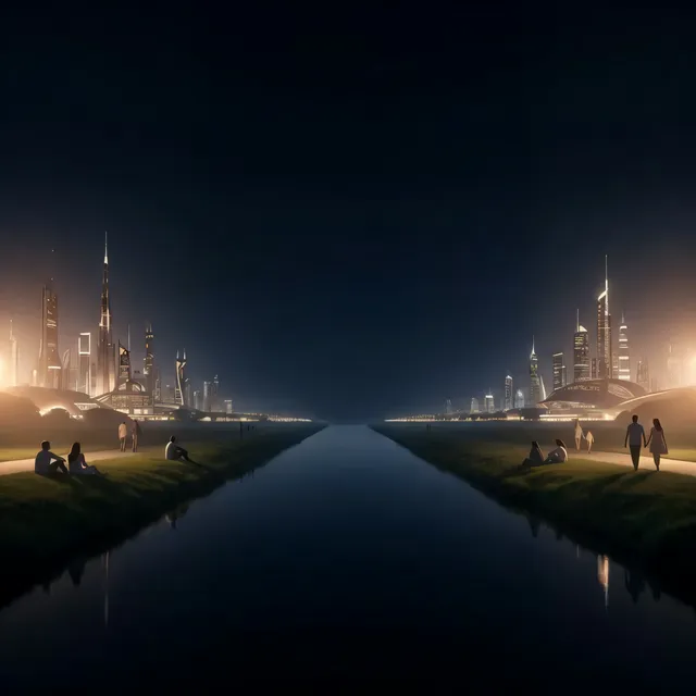 Futuristic city watercolor background (Dark Mode)