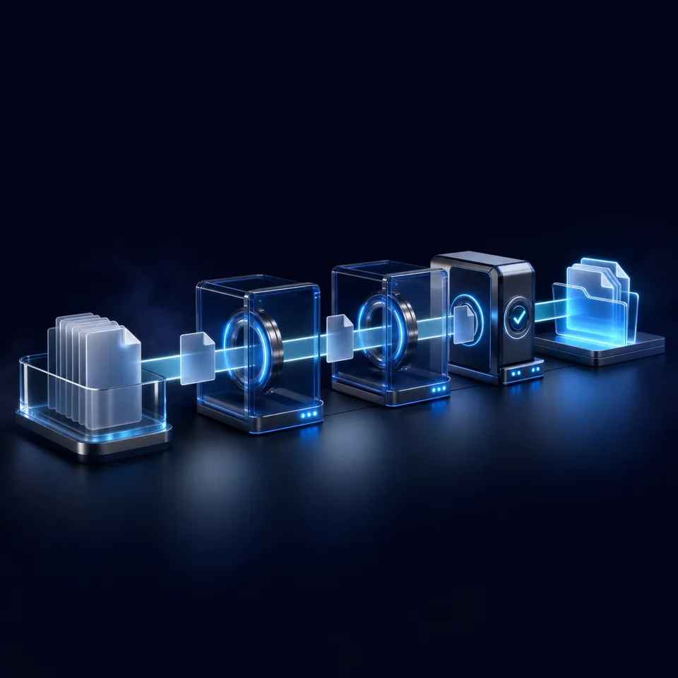 An automated pipeline overlaying dynamic logo graphics onto static background templates.
