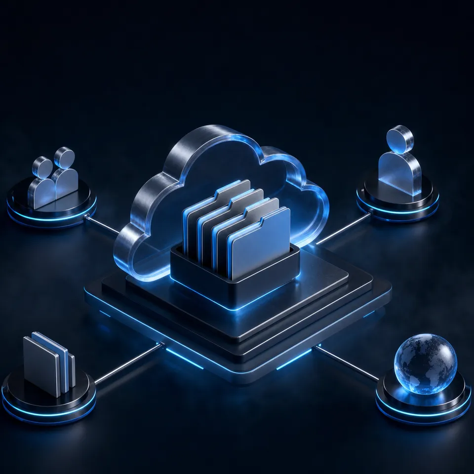 Architectural diagram showing agent coordination and file sharing across cloud workspaces