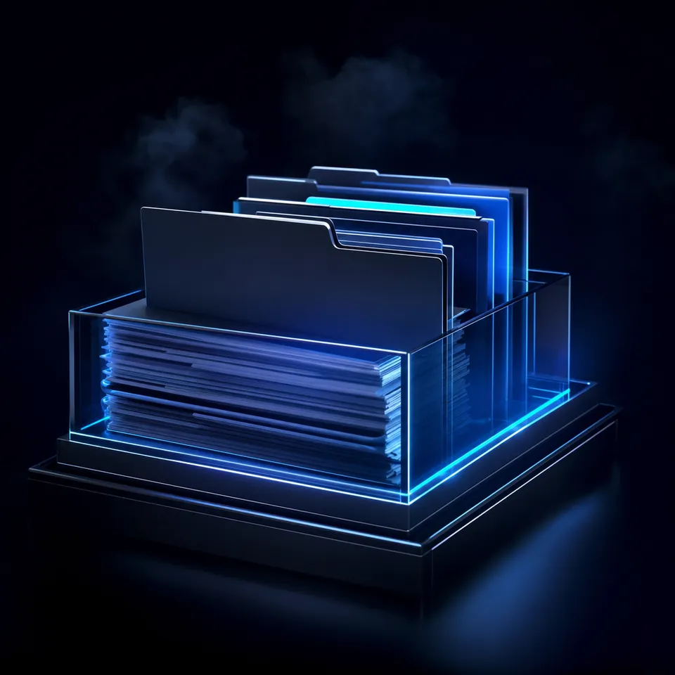 A secure digital data vault interface showing folder organization and encryption status
