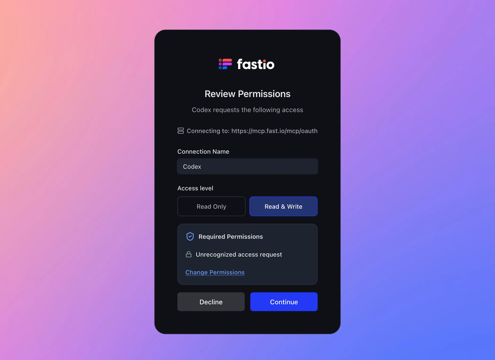 Fastio permissions review page