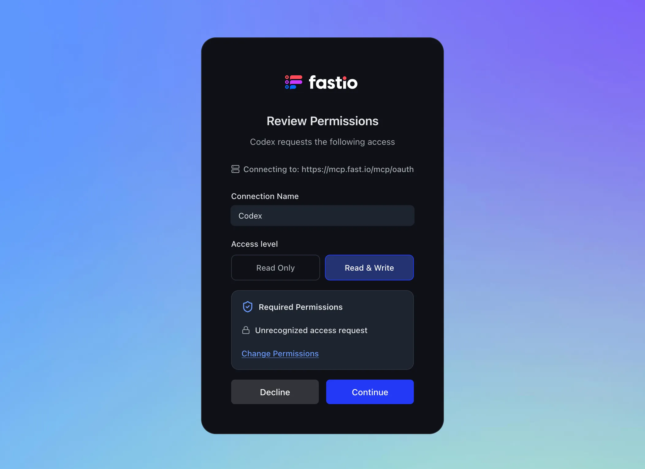 Fastio permissions review page