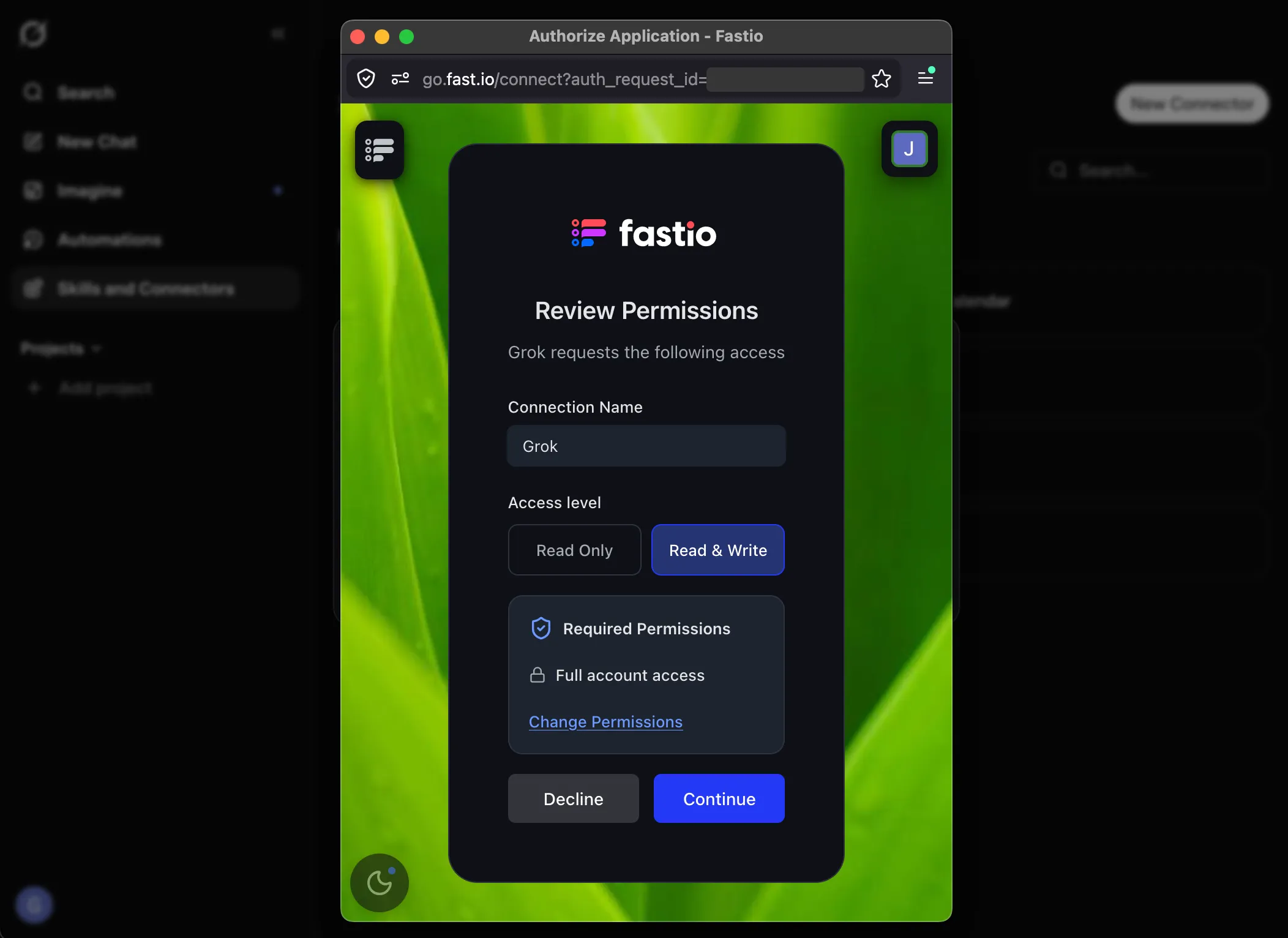 Fastio permissions review page