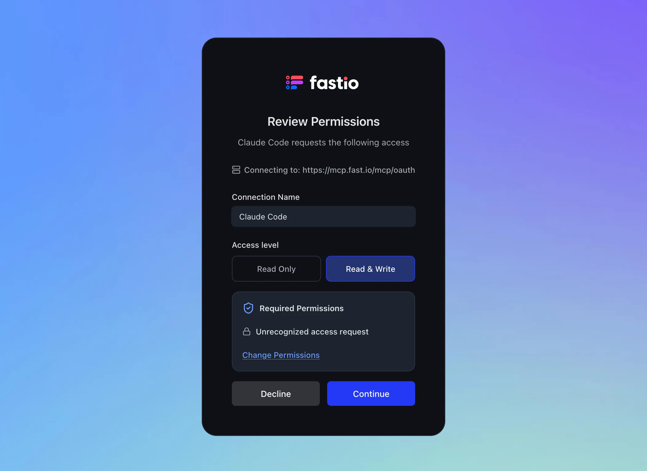 Fastio permissions review page