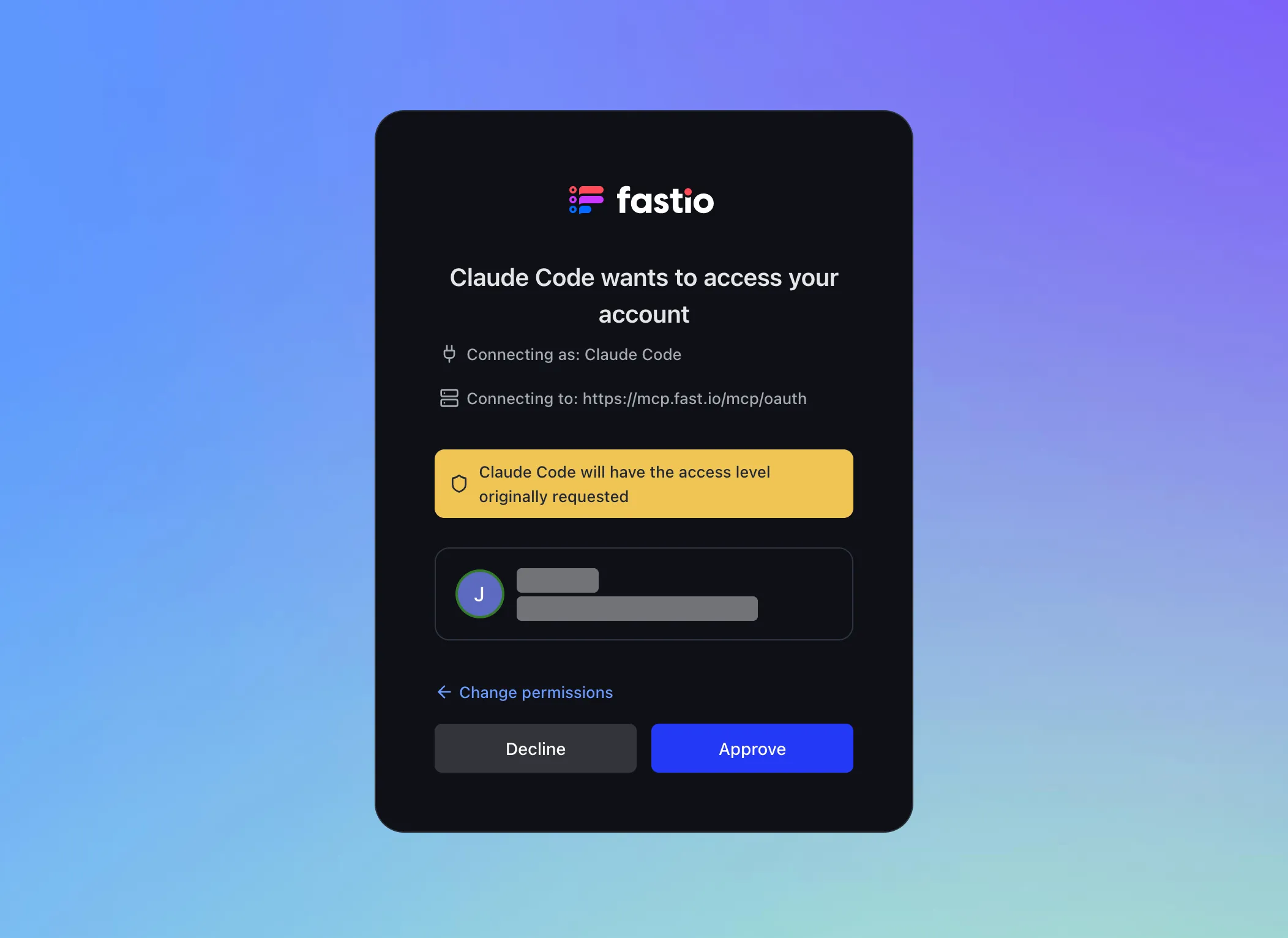 Fastio OAuth approval screen
