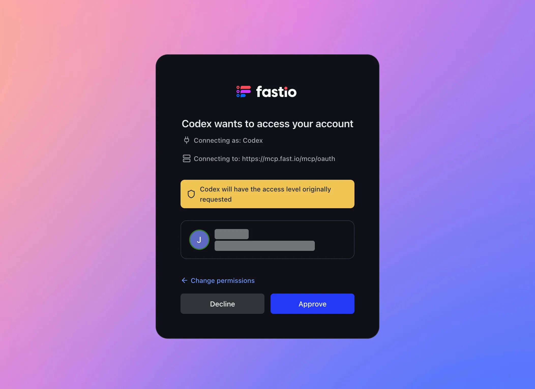 Fastio OAuth approval screen