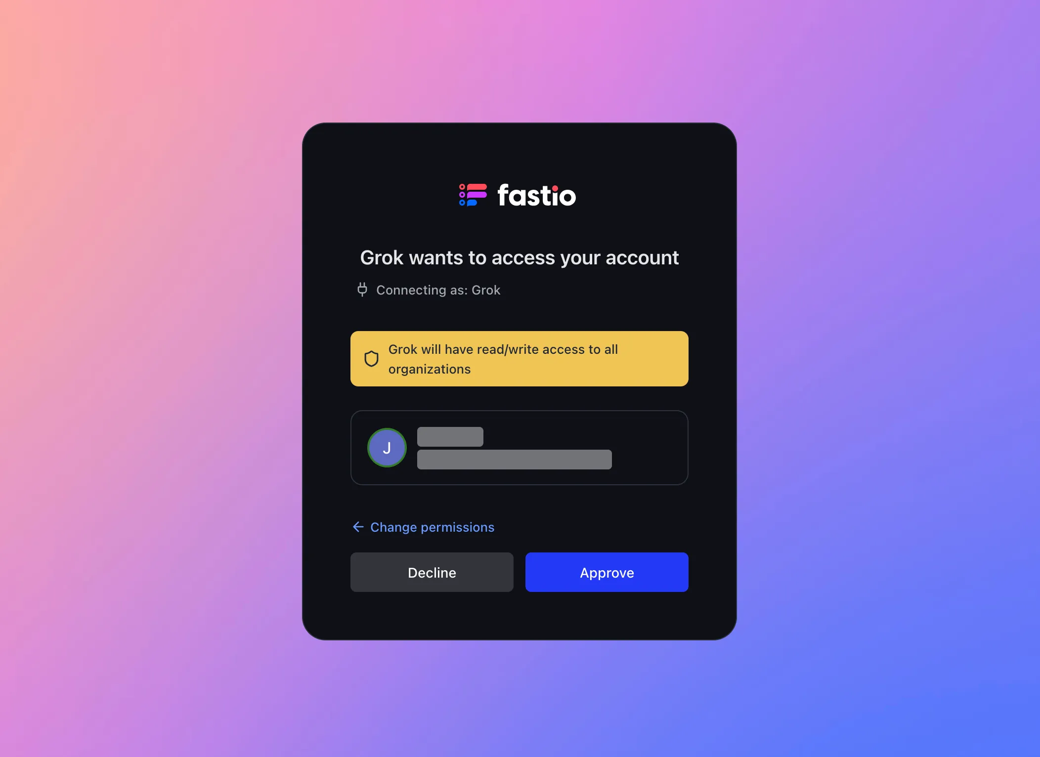 Fastio OAuth approval screen