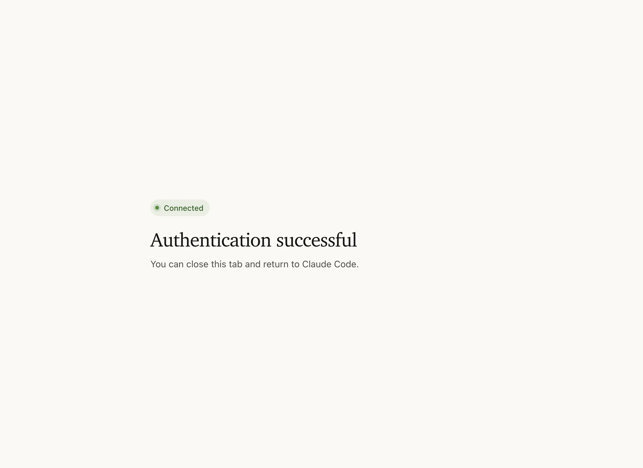 Browser tab confirming authentication was successful
