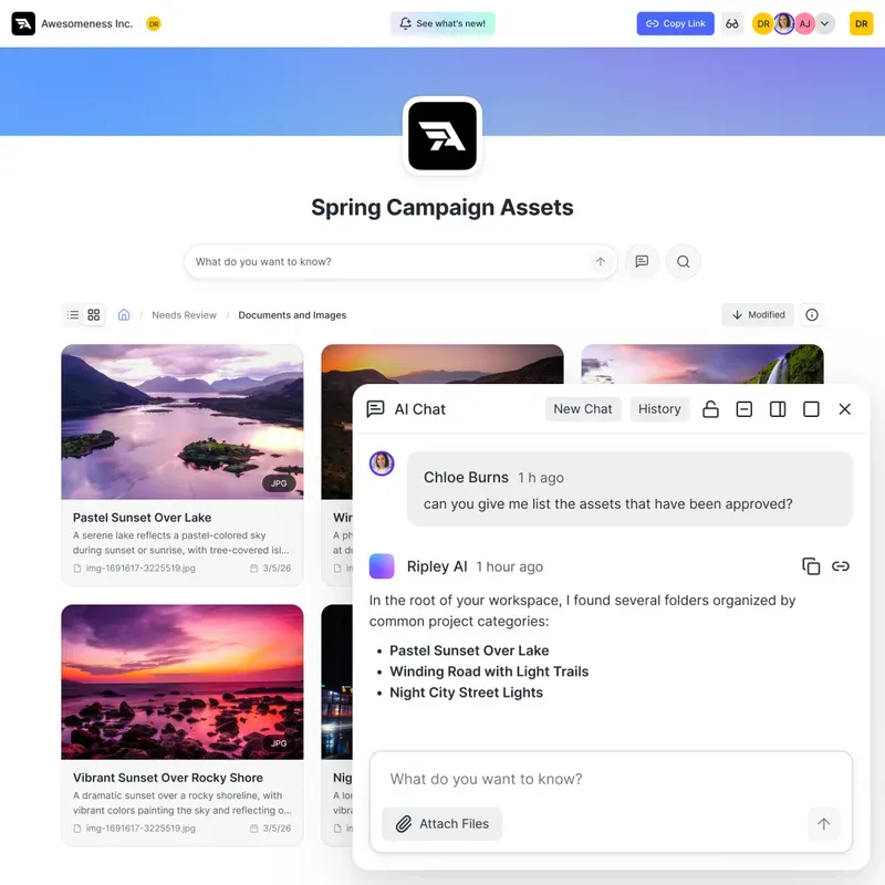 Fast.io branded client portal with AI chat and file browsing