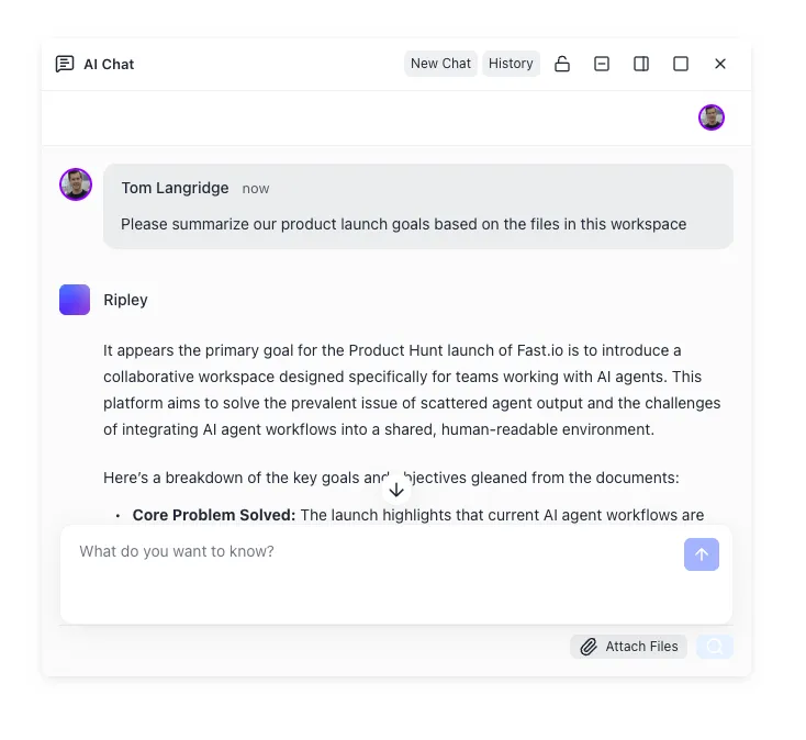 AI chat interface showing a natural language question answered with document citations