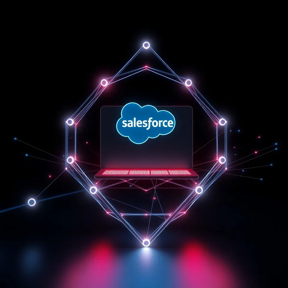 An abstract network of glowing spheres and cubes representing an interconnected ecosystem