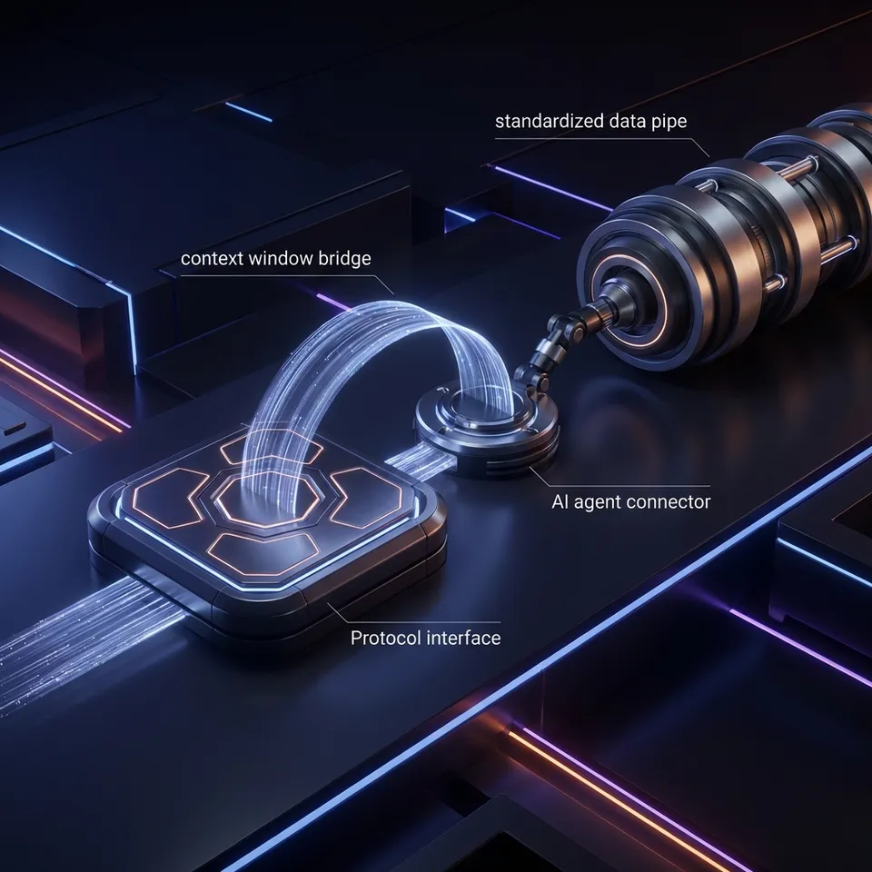 Diagram showing MCP architecture connecting AI models to data sources and tools