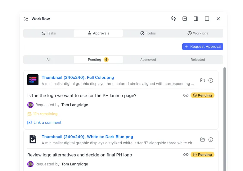 Approval workflow management interface