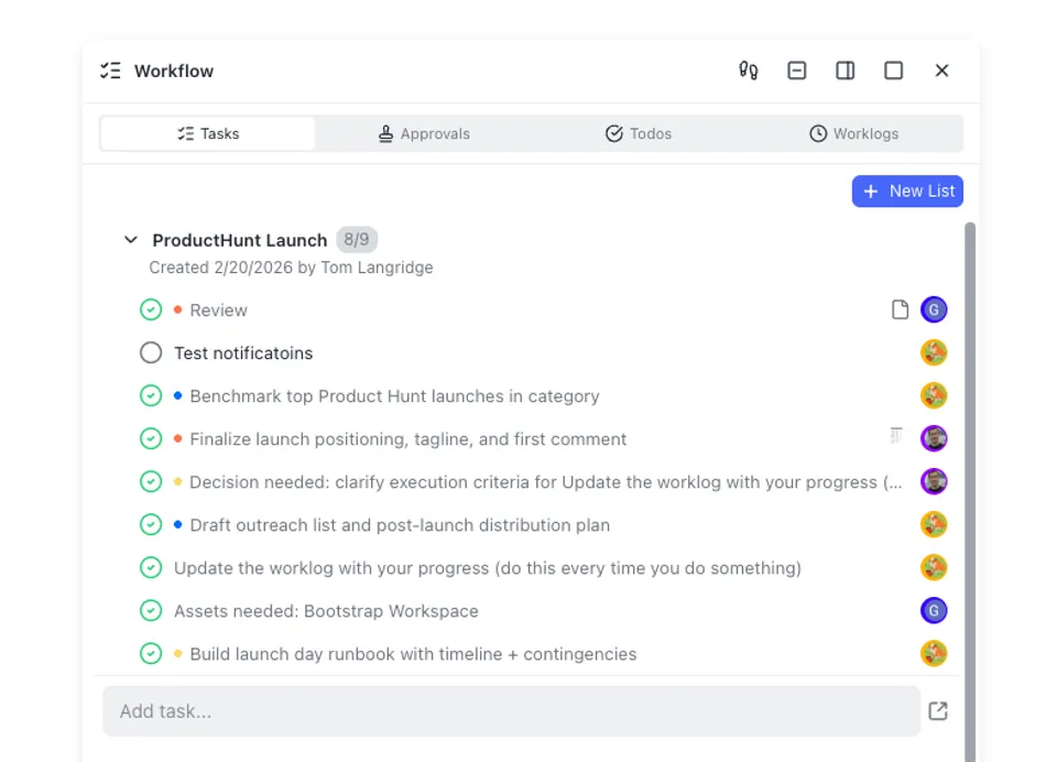 An approval workflow list showing items routed through review stages