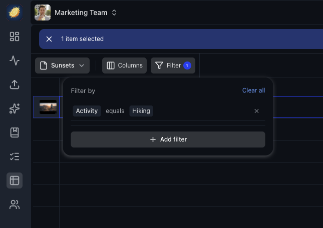 Active filters on structured data