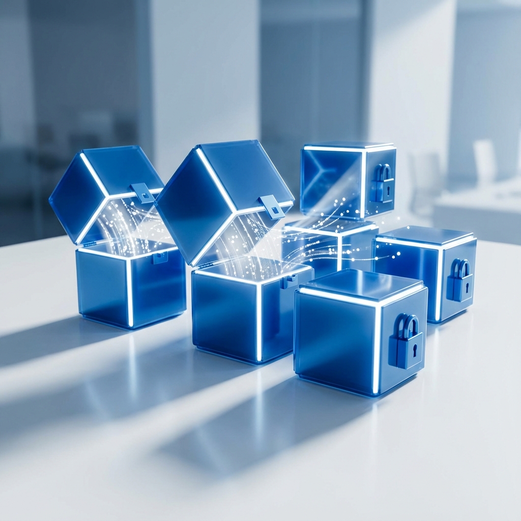 Blue cubes opening to reveal data streams